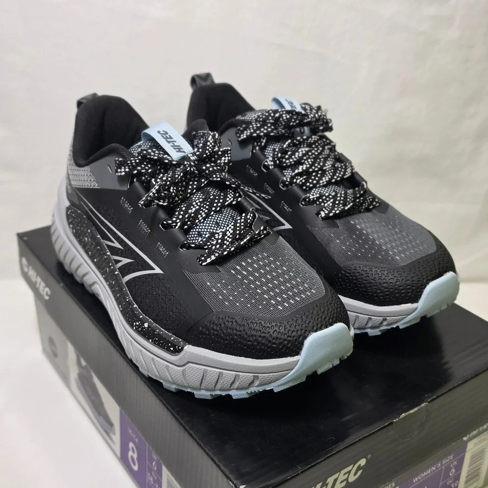 Hi-Tec Womens Trail Running Shoes Black Microchip Grey Blue 1930427 Size 8